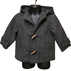 Boy's PLACE Gray Wool Blend Winter Hooded Duffle Coat Jacket sz 24m